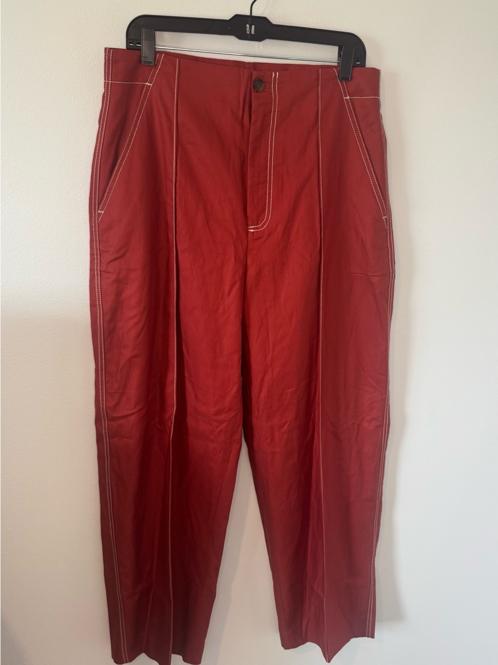 Banana Republic Red Contrast Stitch Straight Leg Pants Women’s Size 12 Wide Leg